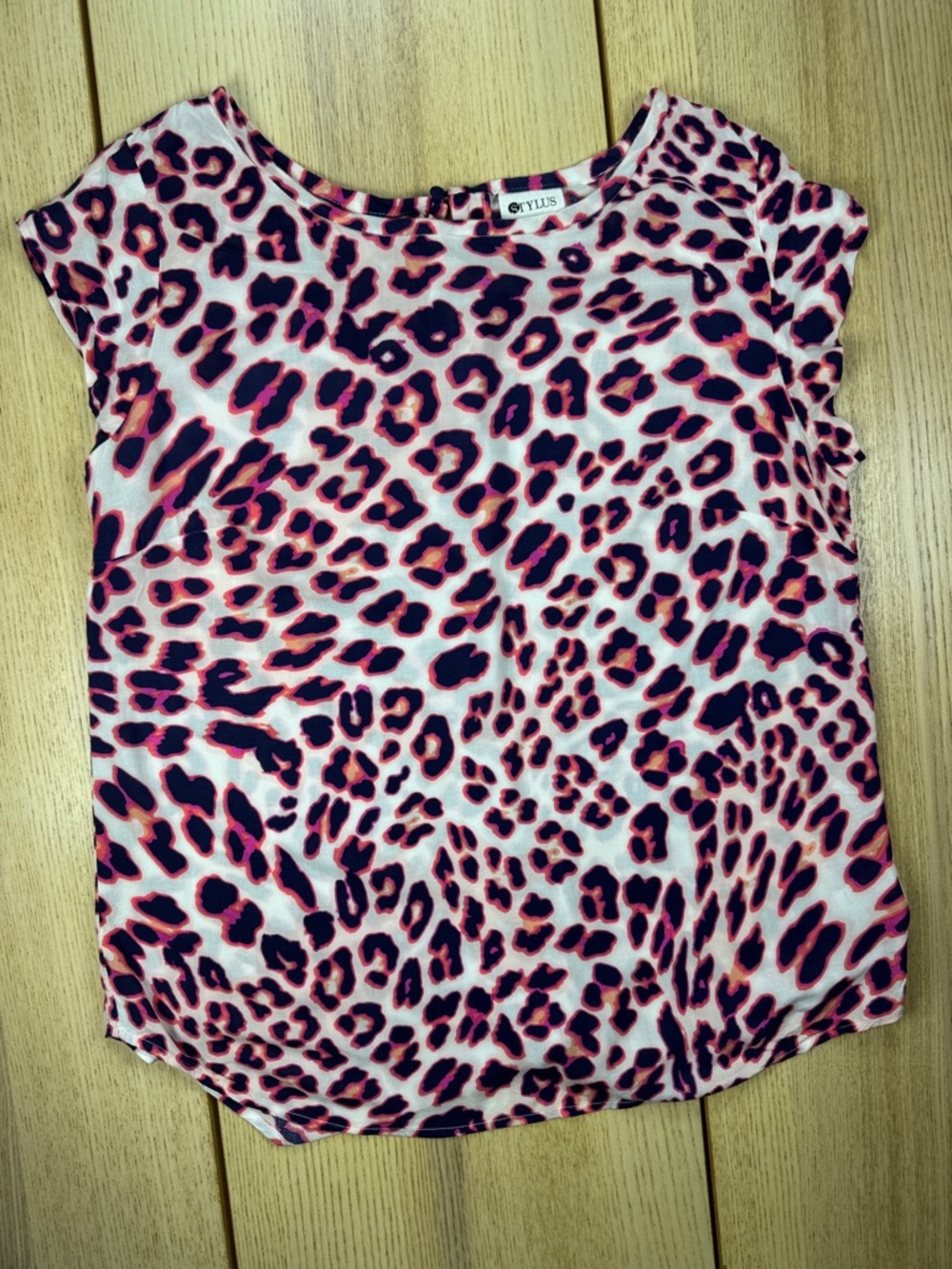 STYLUS Pink and Black Leopard Cap Sleeve Top